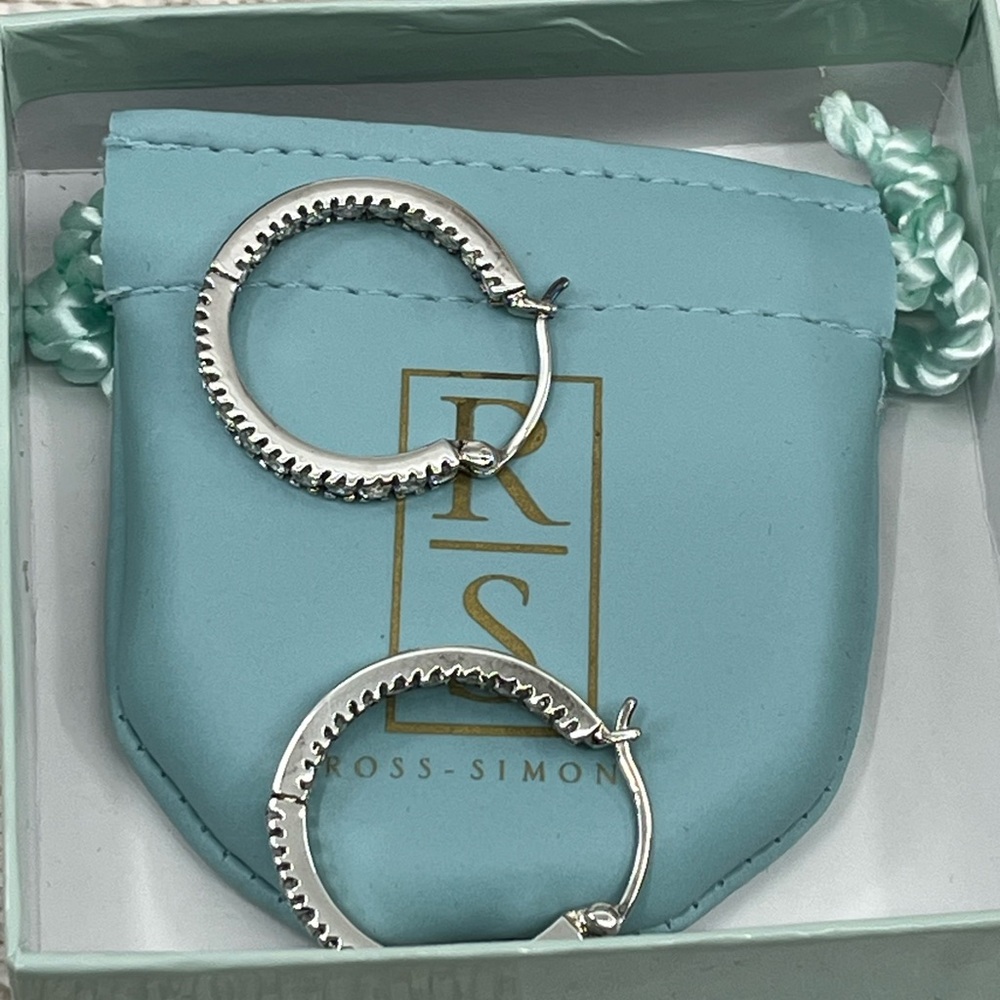 Vintage Ross-Simons Sterling Silver Hoop Earrings with CZ – Snapbar In & Out - Picture 6 of 17